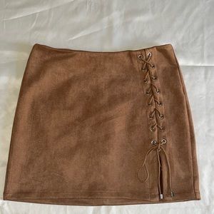 Brown Mini Skirt Tie On The Side
